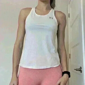 Under Armour, racer tank, yellow and white, fitted,  size small